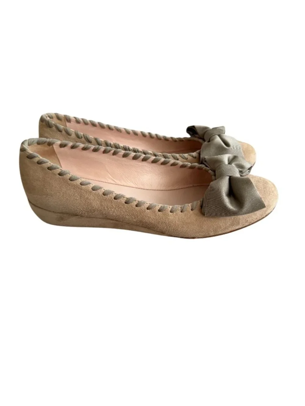 AMALFI Beige Bow Suede Wedges Size 6.5 Womens